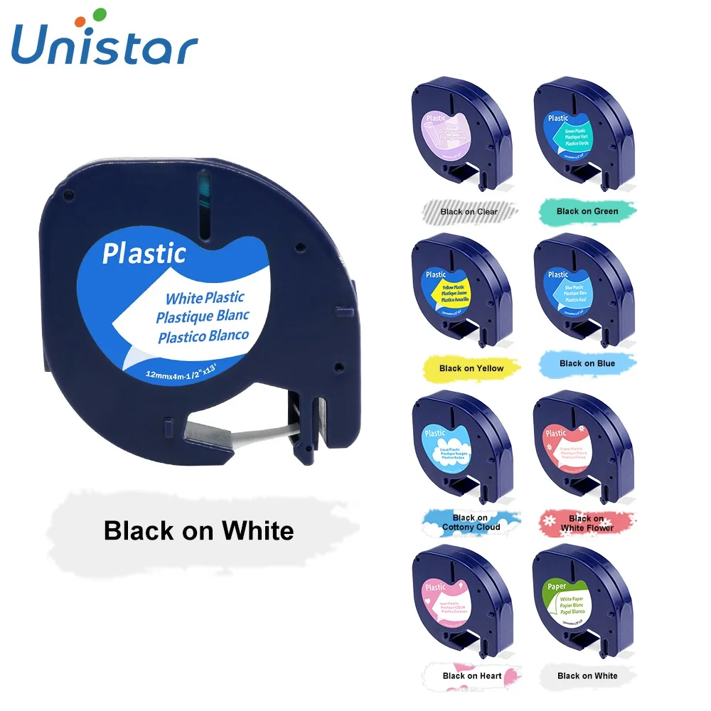 

Unistar, совместимая с Dymo LetraTag 100h, пластиковая лента для принтера, 12 мм, черно-белая, A91331 A91221 A91201, лента для этикеток для детской модели