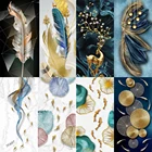 5D алмазная живопись сделай сам с пером, рыба из листьев лотоса, пейзажная живопись, серия, квадратнаякруглая Алмазная декоративная мозаика живопись