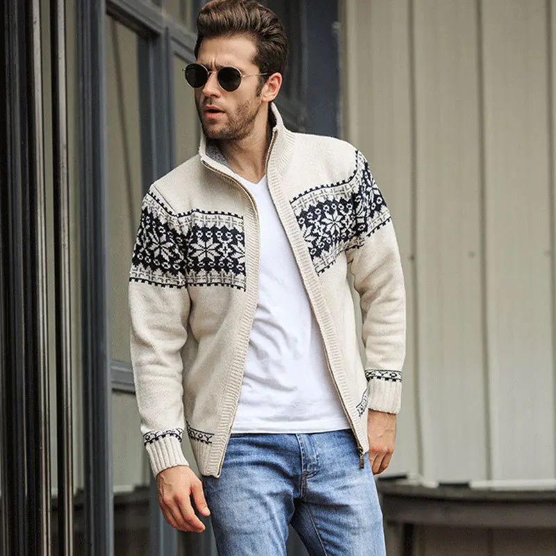 

New Autumn Winter Men's Sweater Wool Men Mandarin Collar Solid Color Casual Sweater Men's Thick Fit Brand Knitted Cardigans