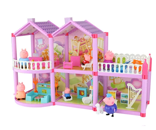 Villa And 6 Pcs Оригинальная игрушка Peppa, Свинка Джордж, фигурки, кукла Peppa, друзья, любовь, обучение, классная сцена, развивающие игрушки, Детский Рождественский подарок - Цвет: Villa And 6 Pcs