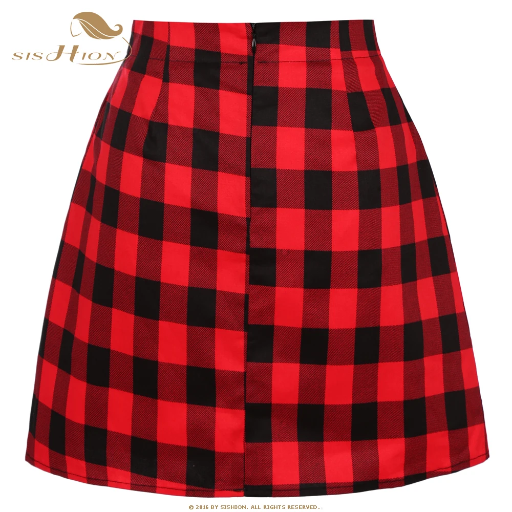 Пикантная винтажная мини-юбка SS0008 черный красный летняя клетчатая юбка размера