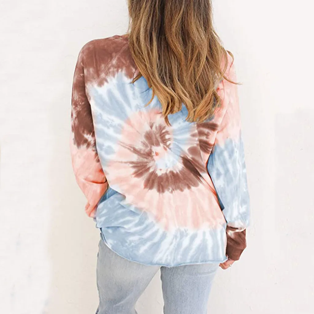 

Tie Dye Sweatshirt Streetwear Pullover Tops Autumn Winter Outwear Women's Clothes Free Shipping Crewneck Jogging Femme