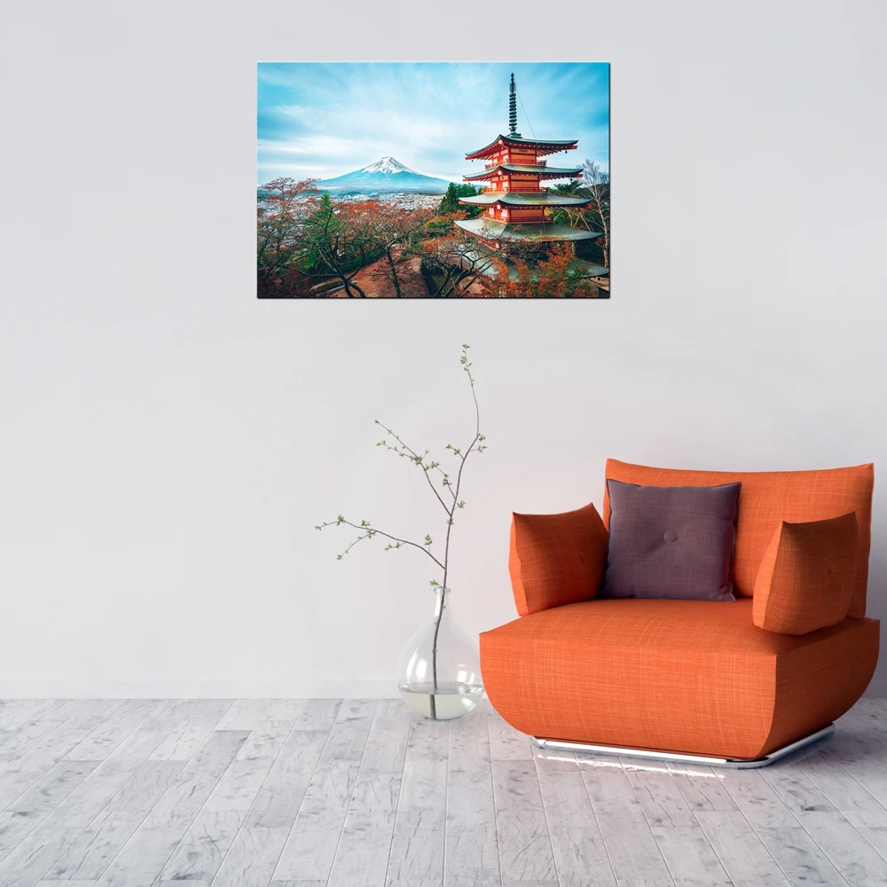 Черная белая красная холщовая Настенная картина печать на фоне Fuji японский Храм