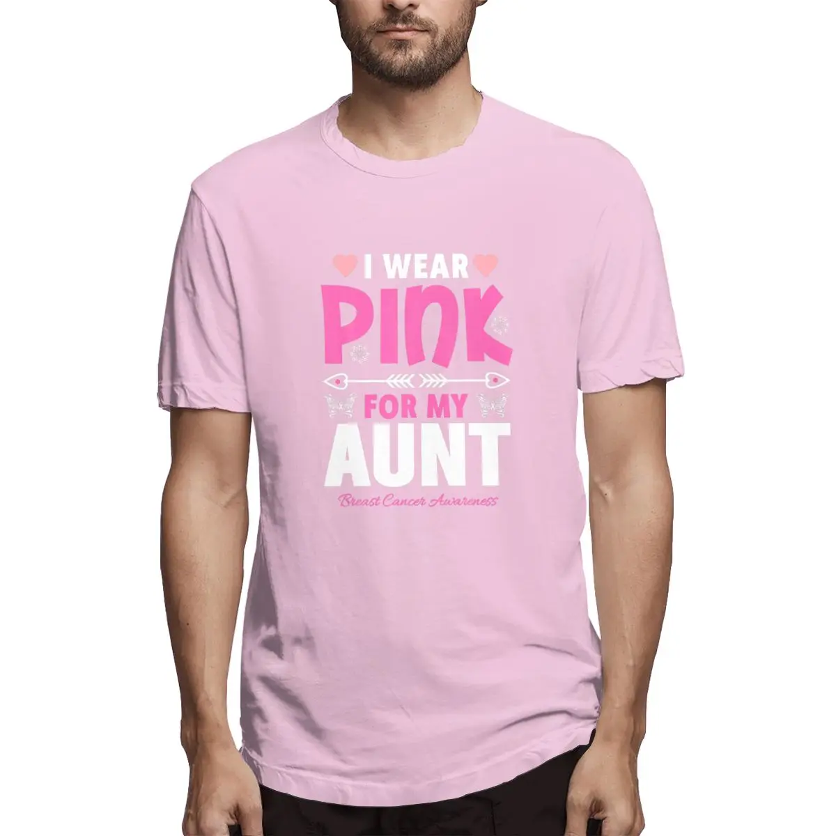 

I Wear Pink For My Aunt Breast Cancer Awareness Graphic Tee Men's Short Sleeve T-shirt Funny Tops