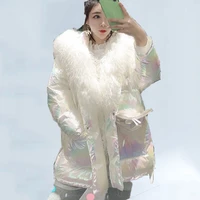 bright thick winter coat women tide 2019 winter jacket women new big fur collar korean bread mid length warm down jacket 132