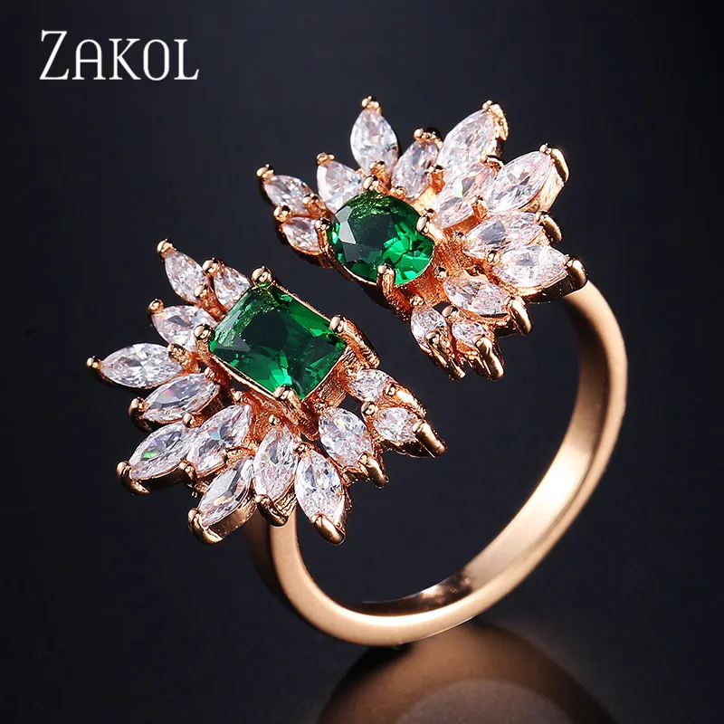 ZAKOL CZ ослепительное Открытое кольцо с цветком в форме свадьбы помолвки ювелирные
