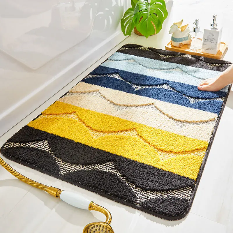 

Home Modern Minimalist Striped Door Flocking Floor Mats Home Bedroom Bathroom Door Non-slip Absorbent Foot Rugs