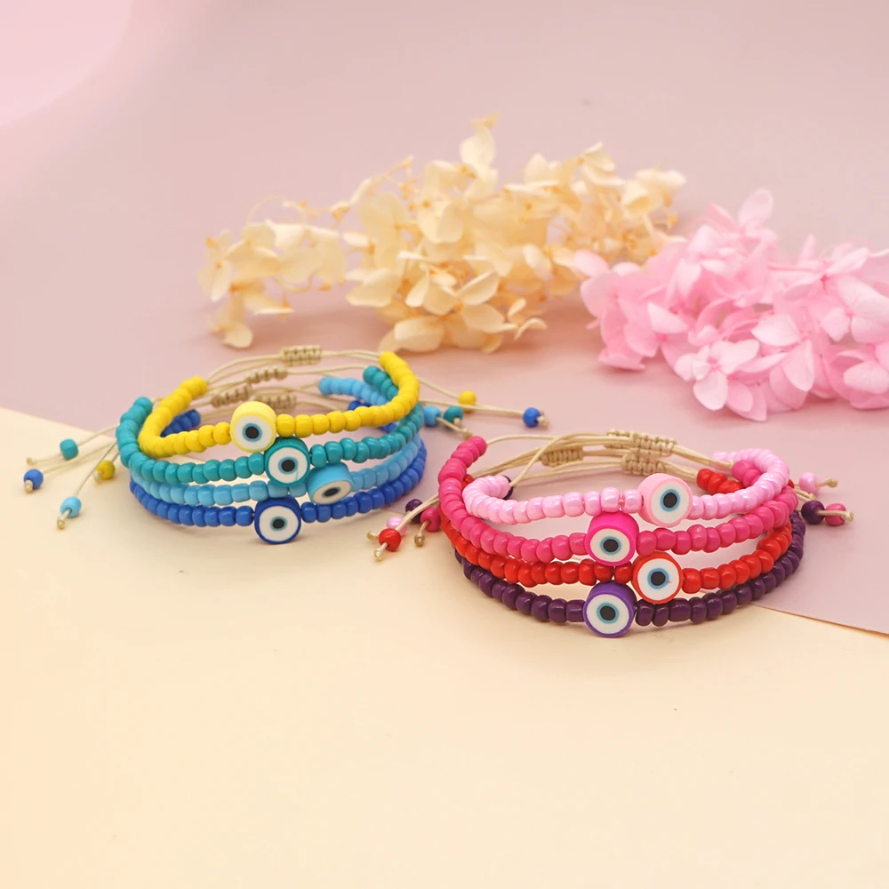 

Shinus Turkish Evil Eye Bracelets For Women 2021 Multicolor Beaded Bracelet INS Friend Gift Adjustable Rope Greek Eye Jewelry
