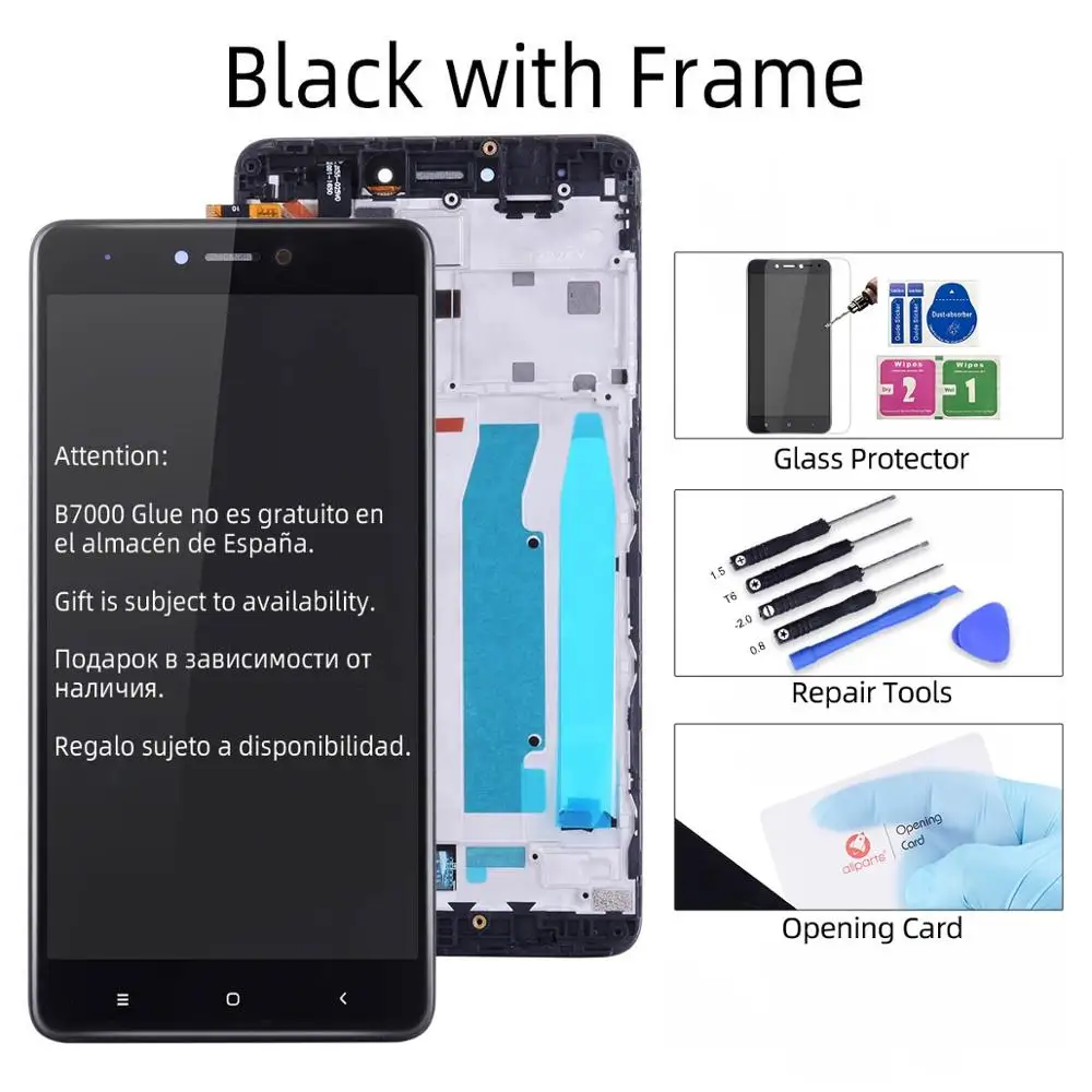 Дисплей для XIAOMI Redmi Note 4X LCD в сборе с тачскрином на рамке 5.5'' черный белый золото Snapdragon 625 - Цвет: Black with Frame