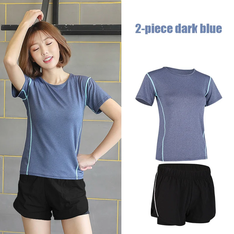2-piece dark blue 5 шт. Набор для йоги для женщин одежда Бюстгальтер Спортивный Бег Фитнес Женская футболка одежда для фитнеса тренировочный спортивный костюм набор - Цвет: 2-piece dark blue