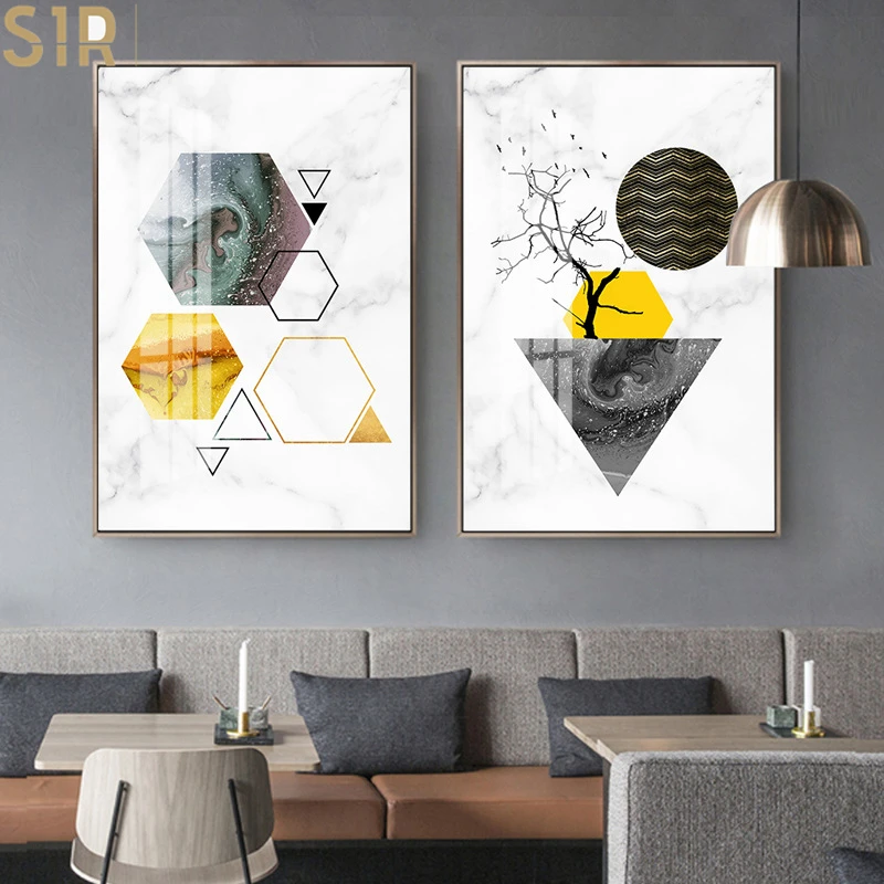 

Yellow-black Mosaic Geometric Color Block Architectural Decoration Wall Decor Posters Home Decor Wall Art Abstract