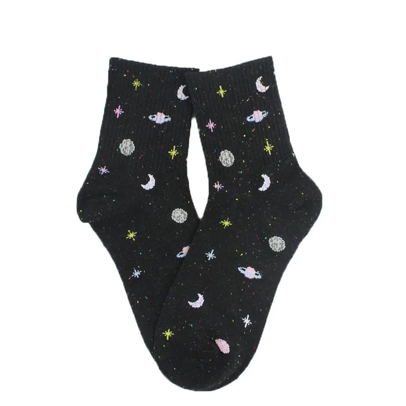Черный Harajuku Planet Point пряжа забавные носки японский Творческий Луна носки со звездами женские теплые милые новые женские носки Meias - Цвет: Черный