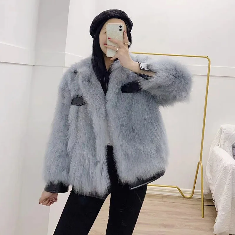 

Women Thick Warm Real Fox Fur Coat Casual Loose Winter Long Sleeve Genuine Fur Coats Female Fur Coats Ladies