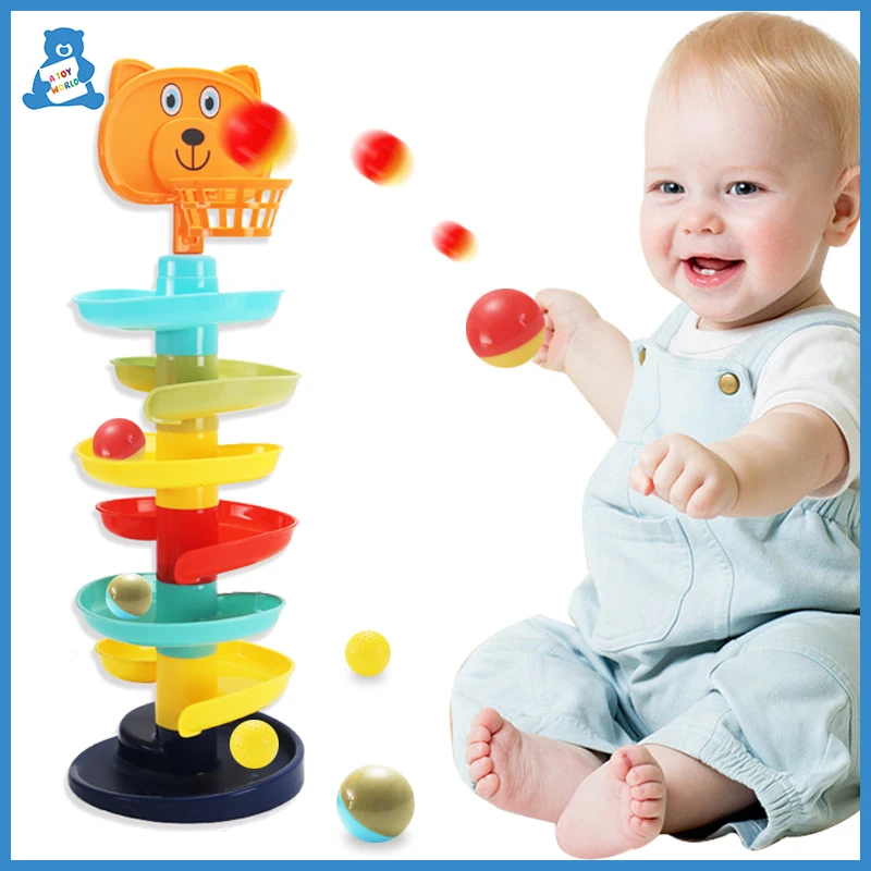 Монтессори обучающая игрушка блоки деревянное дерево спин трек катящийся шар