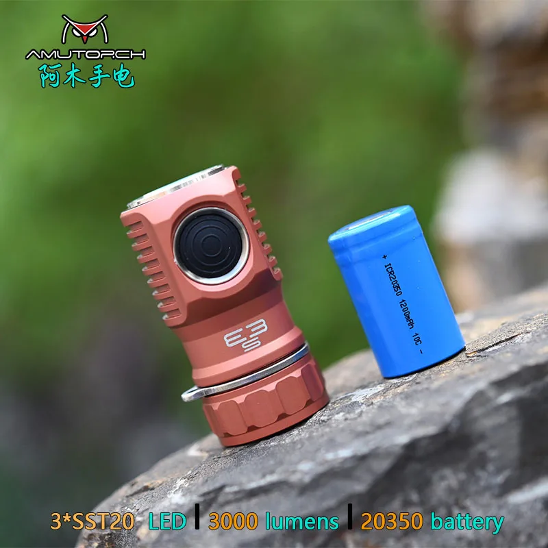 Amutorch E3S 3xSST20 LED 3000LM яркий 20350 EDC фонарик с высокой мощностью мини сверхпрочный и