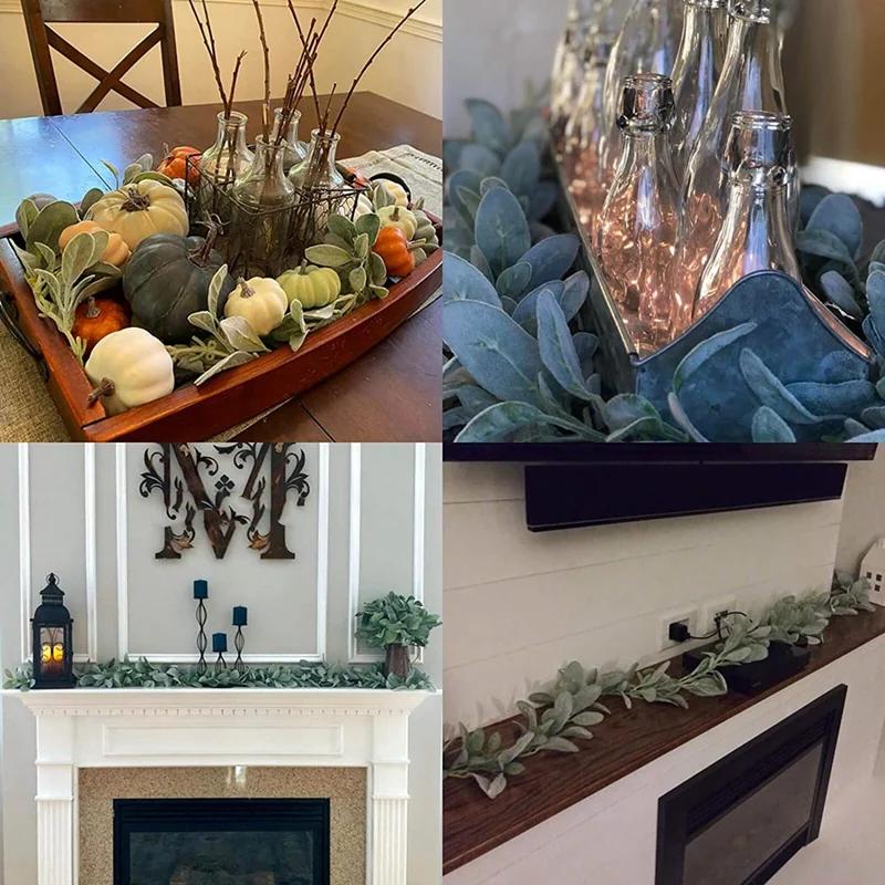 2 Pcs Artificial Flocked Lambs Ear Garland - 6Ft/Piece Soft Faux Vine Greenery and Leaves for Framhouse Mantle Decor | Дом и сад