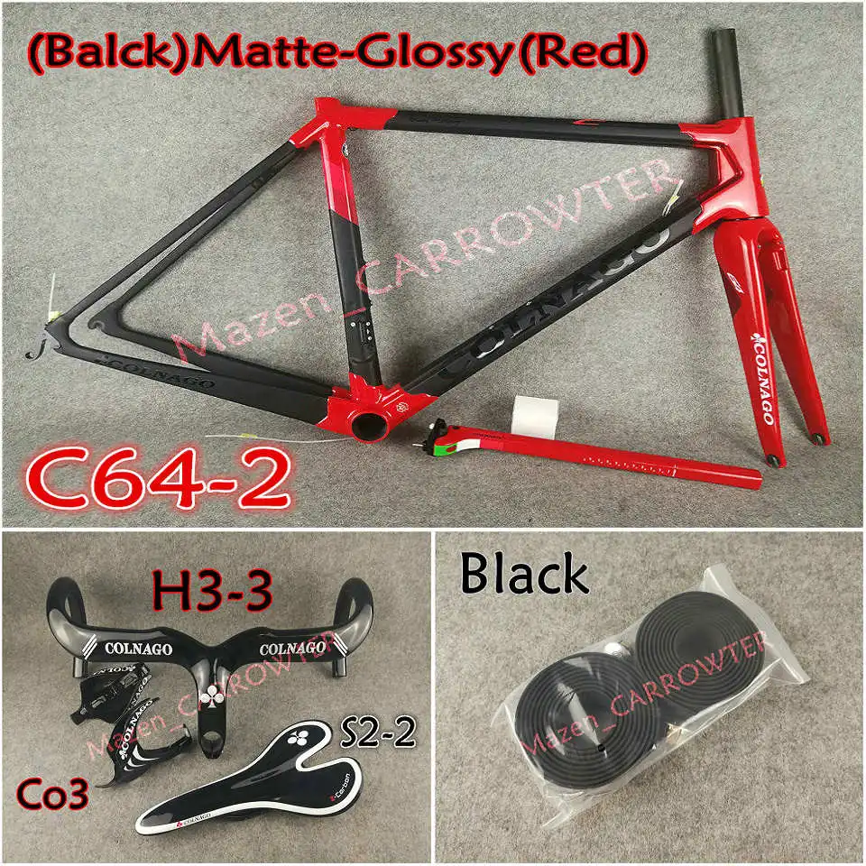 UD матовый-глянцевый черный красный Colnago C64 карбоновая рама+ руль+ седло+ клетки для бутылок+ 50 мм карбоновый комплект колес Novatec A271 ступицы - Цвет: Package 2