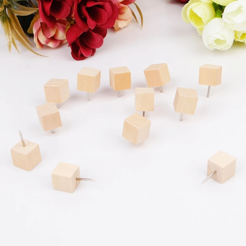

30 Pcs Wooden Thumbtack Quadrate Creative Decorative Drawing Push Pins Wood Head R66C
