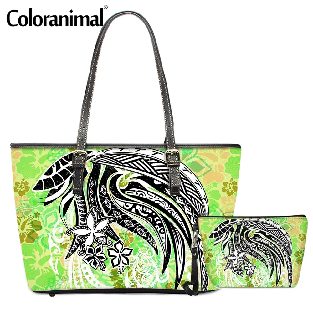 

Coloranimal в гавайском стиле, принт гибискуса Для женщин PU сумка из искусственной кожи большая сумка-тоут Сумки из натуральной кожи 2 шт./компл. с...