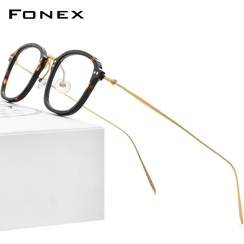 FONEX Acetate Titanium Glasses Men 2021 New Retro Square Prescription Eyeglasses Frame Women Optical Spectacles Eyewear F85671