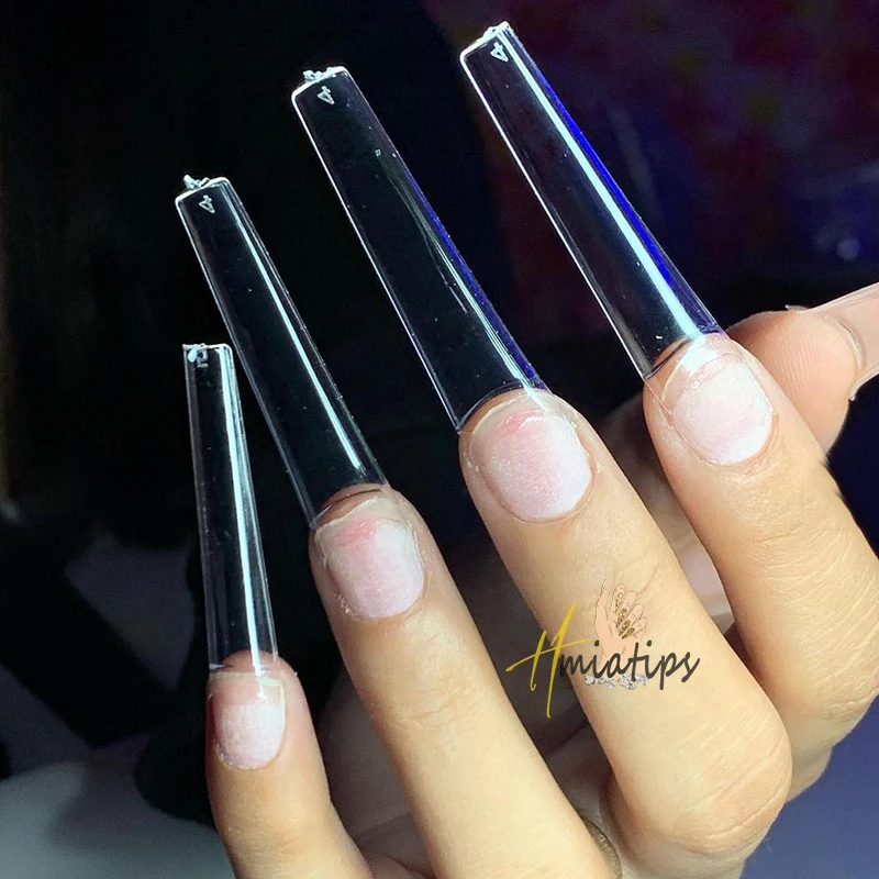 

Типсы для маникюра, прямоугольные французские Типсы для акриловых ногтей XXL, без кривой C, с накладными ногтями