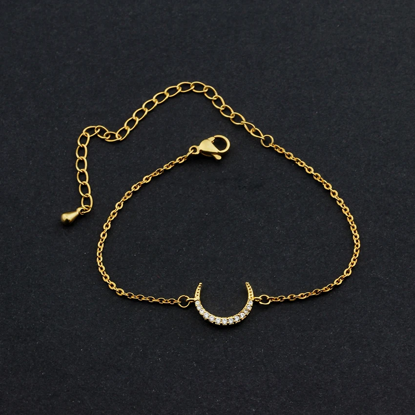 Золото Цвет CZ полумесяц браслеты из нержавеющей стали ювелирные изделия для