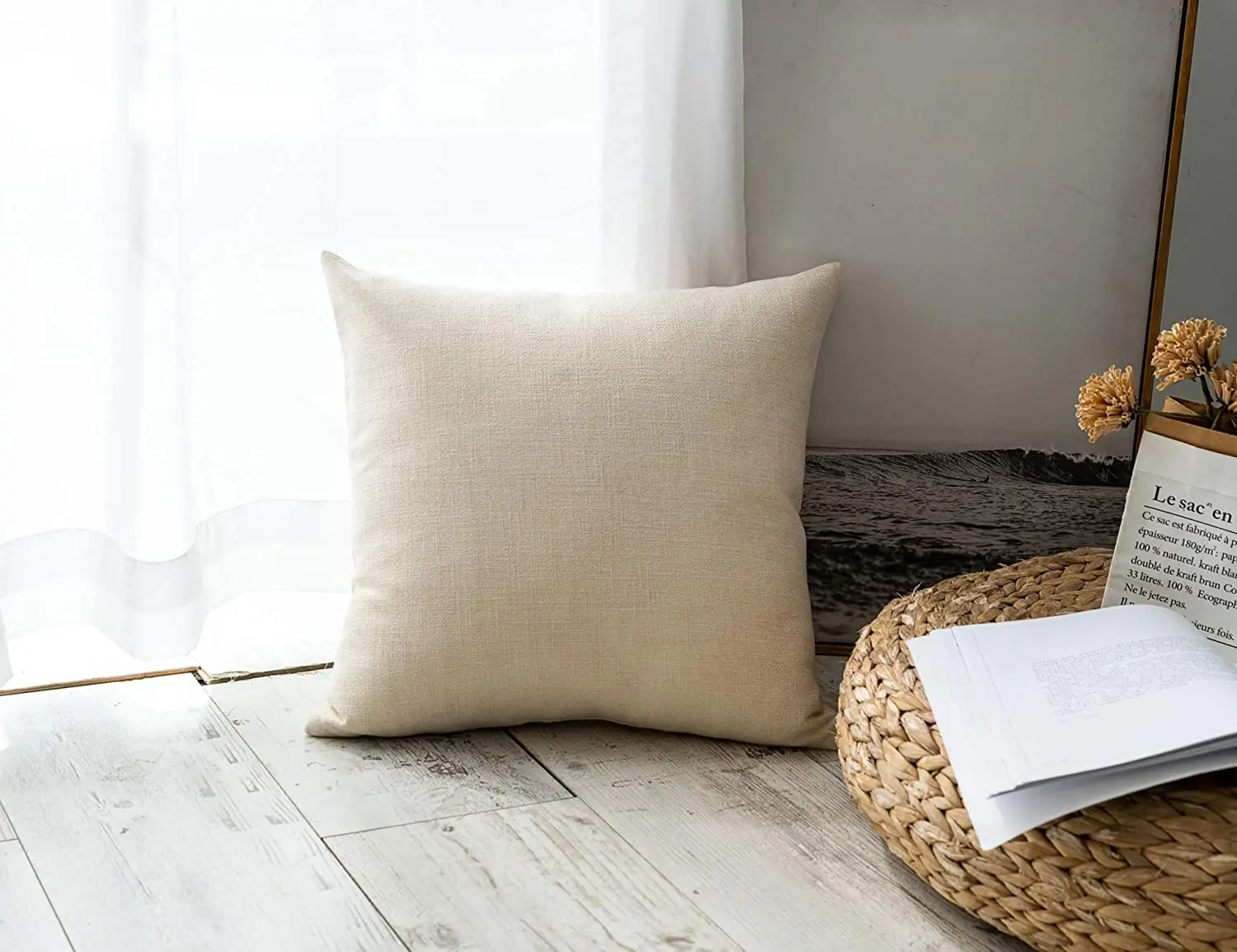 

Burlap Throw Pillow Covers Cushion Covers Pillowcase Home Decor Decorations for Sofa Couch Bed Chair 22x22 Inch/55x55 cmCream
