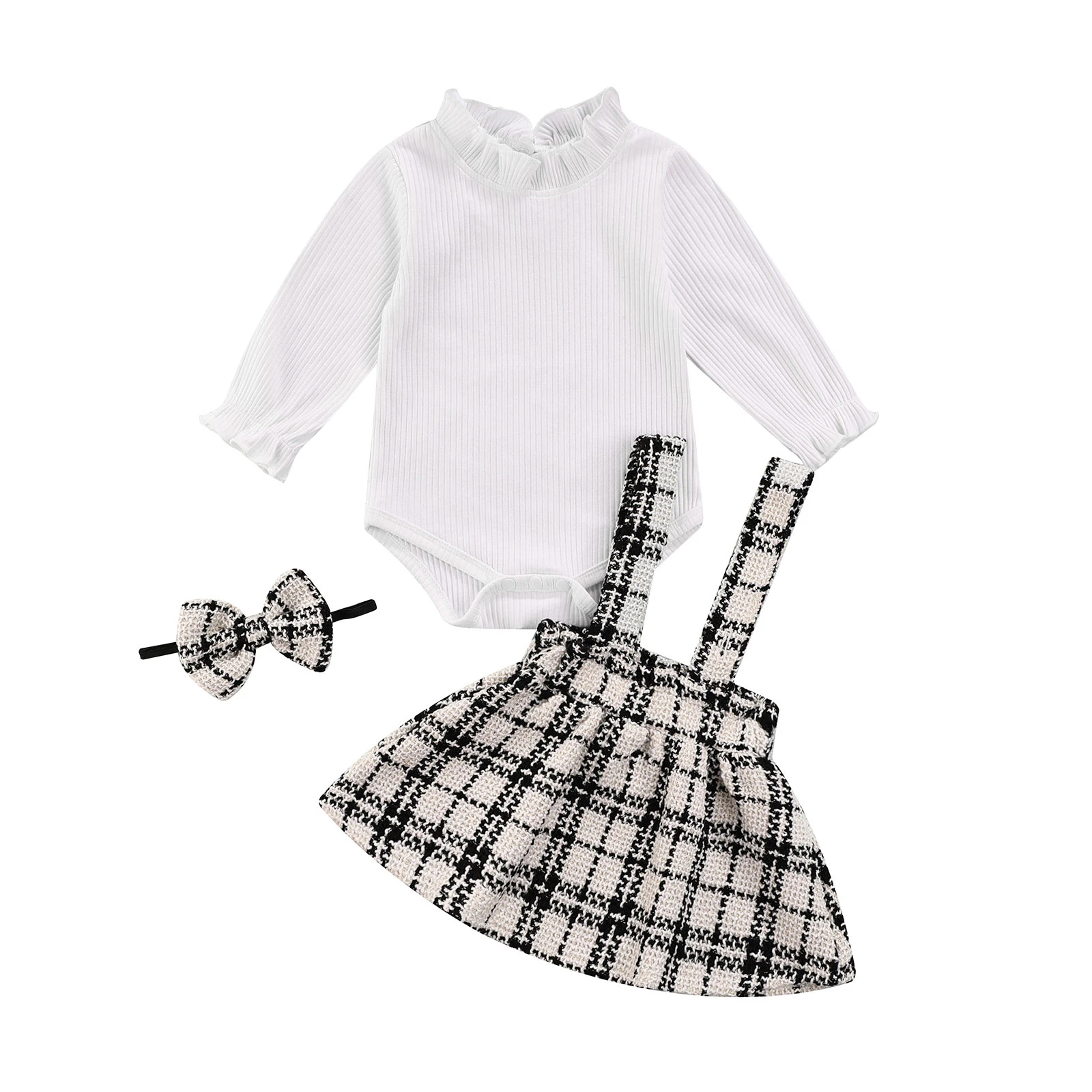 

Комплект из 3 предметов с юбкой для маленьких девочек, комбинезон с длинным рукавом + юбка-фонарик + повязка на голову для малышей, 0-18 месяцев