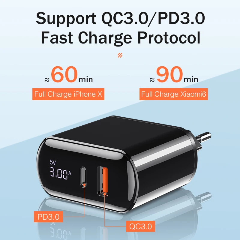 Светодиодный дисплей мобильного телефона зарядное устройство YKZ 18 Вт QC3.0 быстрое