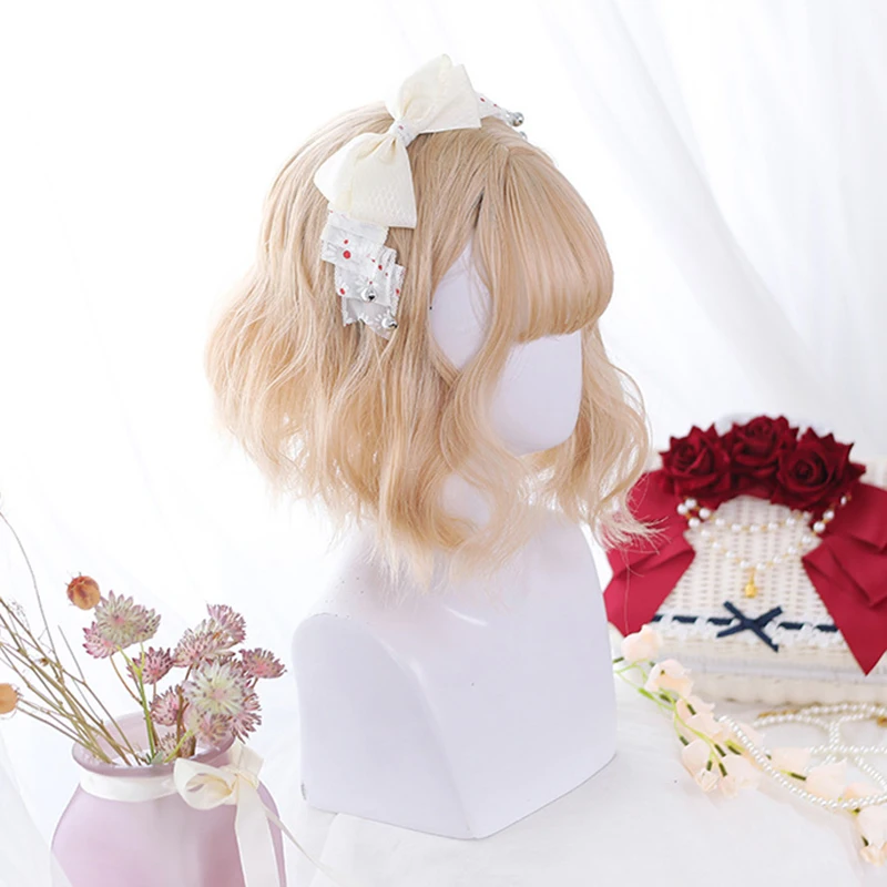 

Blonde Kawaii Lolita Headwear Short Headwear Harajuku Kinky Curly headwear Adult Chic Girls Women Daily Wear
