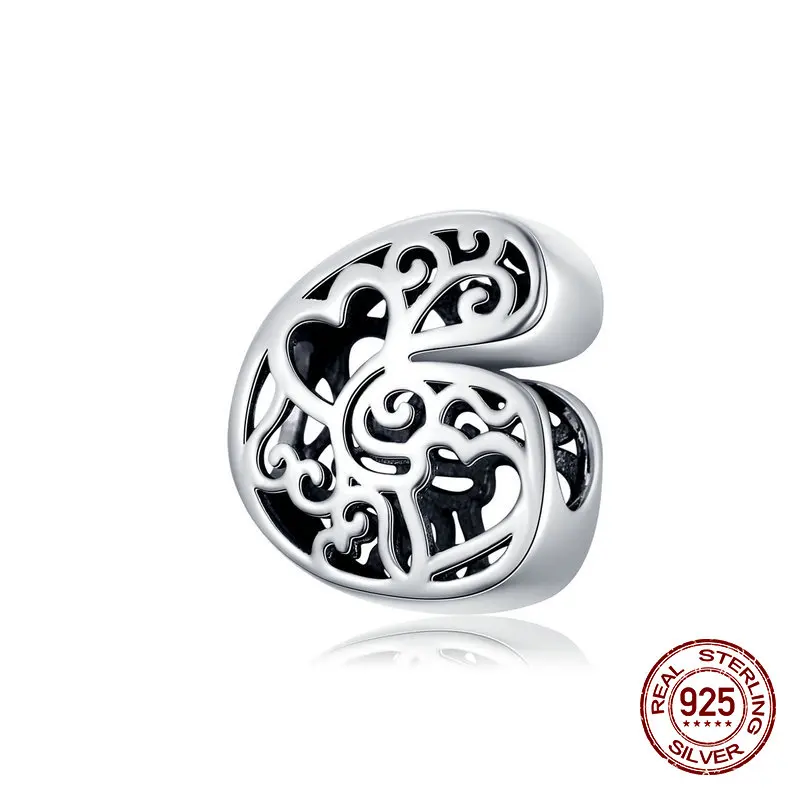 26 алфавитов, A-Z,, серебряные бусины 925 пробы, Подходит для Pandora, браслет, ожерелье, Подвеска для женщин, изготовление ювелирных изделий - Цвет: G