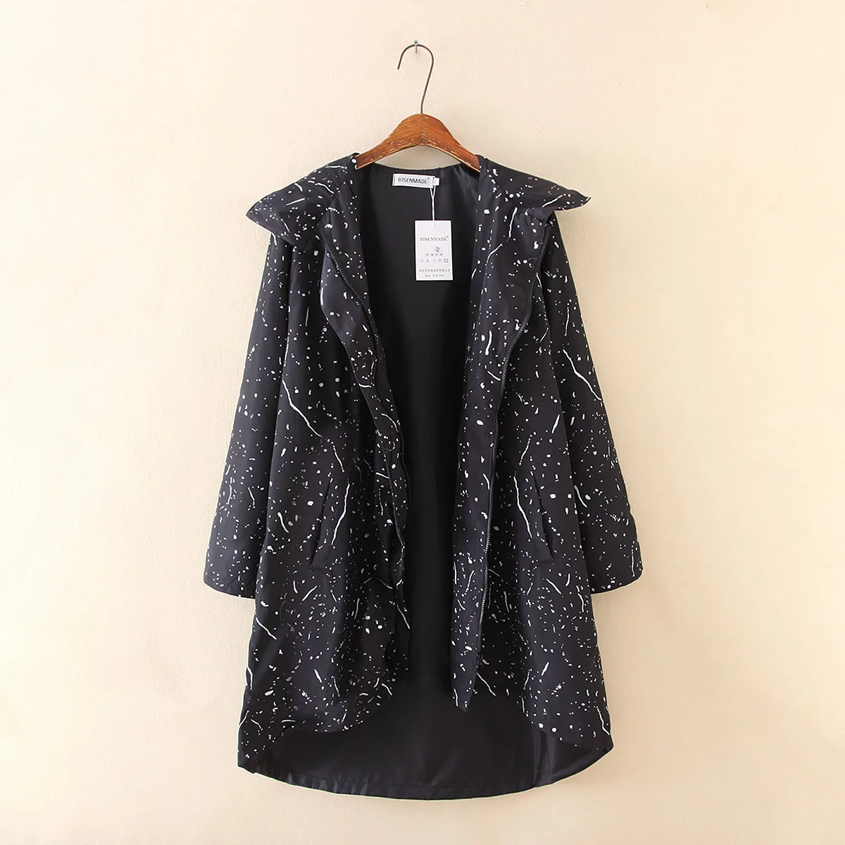 Весенний Тренч для женщин плюс размер с капюшоном длинным рукавом ассиметричная