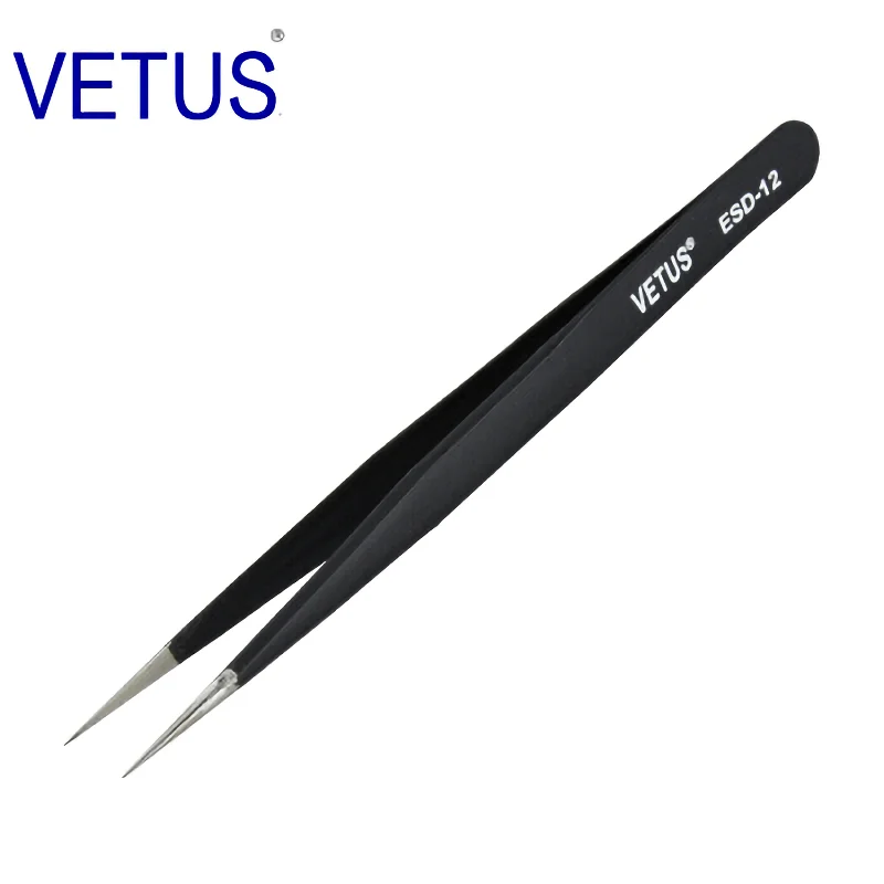 

VETUS Original ESD Series ESD-12 (135mm) Anti-static High-precision Stainless Steel Tweezers Anti-acid Alkali Resistant Pincers