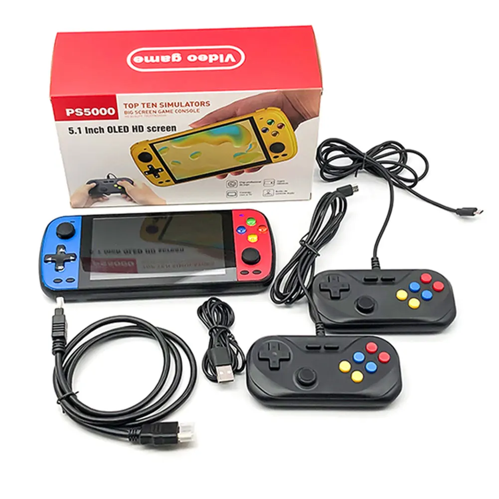 

Портативная игровая консоль PS5000, портативная игровая консоль с 5,1 дюймовым HD IPS экраном, двойной игровой видеоплеер со встроенными 3000 + класс...