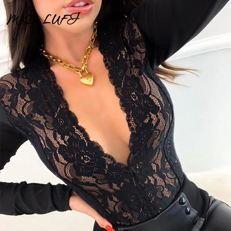 

Eyelash Crochet Lace Plunge Blouse Tops