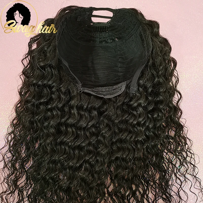 

Deep Wave U Part Wigs Full Machine Made Hair Wig 10-30 Inches Brazilian Human Hair Glueless Non Lace Wigs For Black Woman