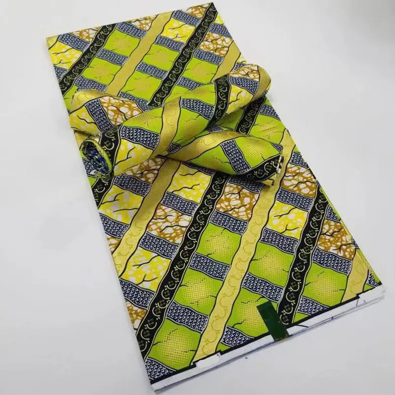 

African Wax Fabric Golden Ankara Batik Print Best Quality Nigerian 100% Cotton Material Wrapper Golden Silver Line 6yards F12-16