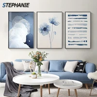 abstract blue white flower cloud canvas painting geometry art wall pictures modern posters prints for living room dinning room