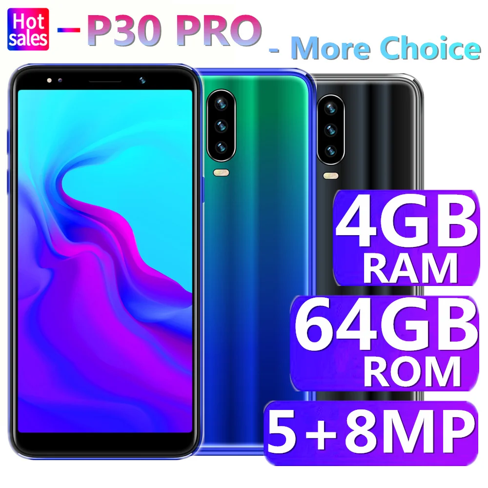 Оригинал P30 Pro Android телефон 8MP 4G ram 64G rom celular HD 720P четырехъядерный дешевый мобильный