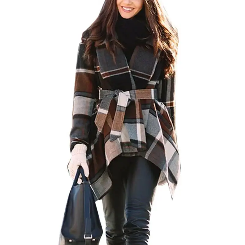

Womens Winter Warm Fleece Plaid Check Jacket Coat Casual Overcoat Long Sleeve