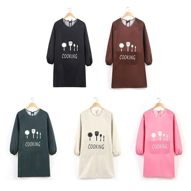 

Waterproof Cooking Chef Kitchen Restaurant Long Sleeve Apron Print Pattern With Pockets For Man Woman