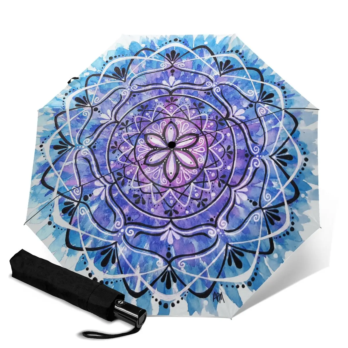 

Ветрозащищенный автоматический Двухместный Зонт HUAZI, 3 сложения, 8 костей, автомобильный, с мандалой, уличный, для мужчин и женщин