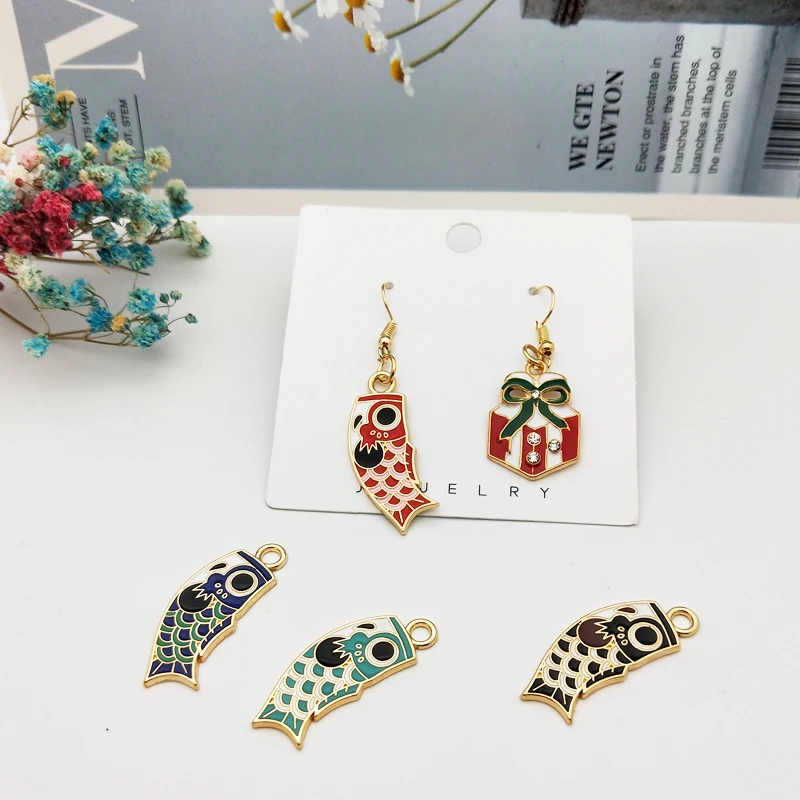 10 шт./лот подвески из сплава с эмалью в виде карпа и рыбы плавающие серьги серии