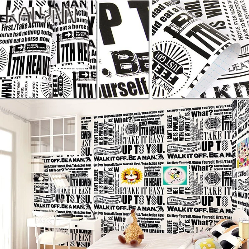 Самоклеящаяся настенная бумага с черными и белыми буквами для гостиной, спальни, Настенный декор «сделай сам», стикеры для ящиков, книжного ... от AliExpress RU&CIS NEW