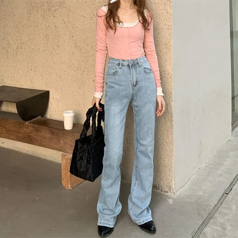 

Woman Jeans High Waist Clothes Wide Leg Denim Clothing Blue Streetwear Vintage Quality 2021 Fashion Harajuku Straight Pants