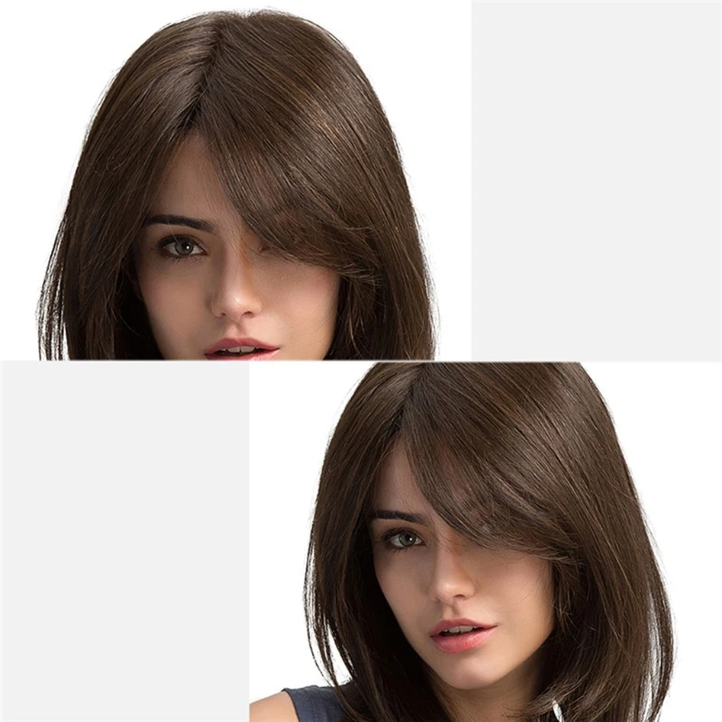 Темно-коричневые женские волосы длина плеча вьющиеся синтетические волна парики