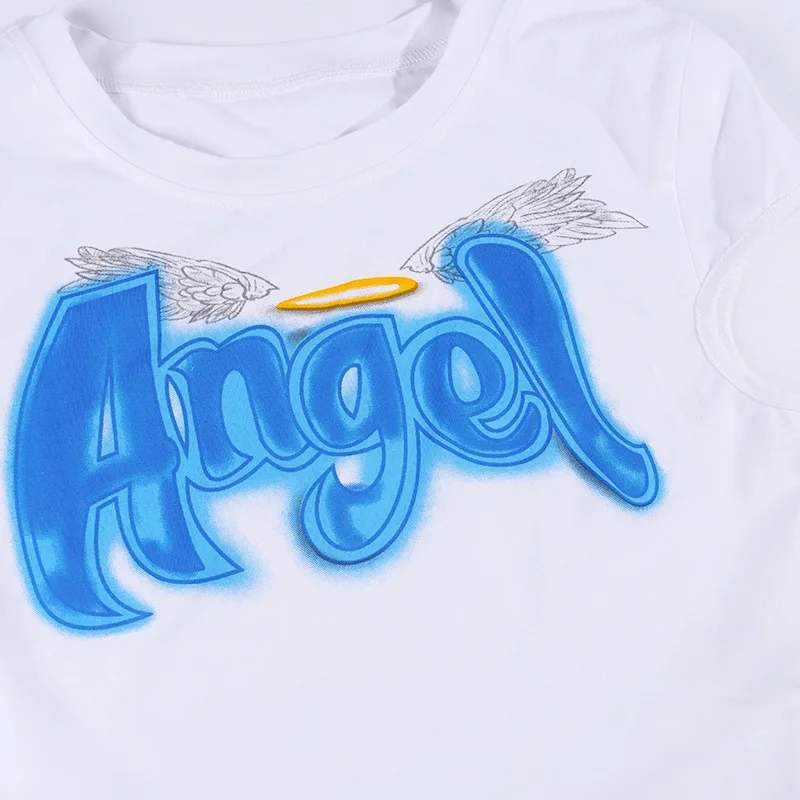 

Angel Letter Print T-Shirts O Neck Short Sleeve Crop Tops 2020 Summer Women Casual Slim Fashion T Shirt Female Streetwear Tees
