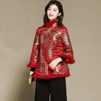 red winter womens jacket traditional chinese tang suit coat female spring festival party celebration thick coat asia costume