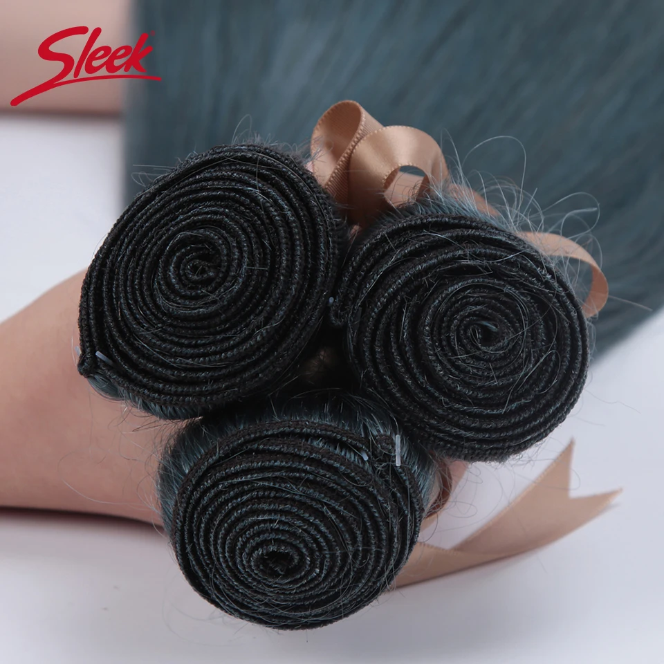 Sleek бразильские прямые волосы пряди с закрытием темно голубой цвет Remy