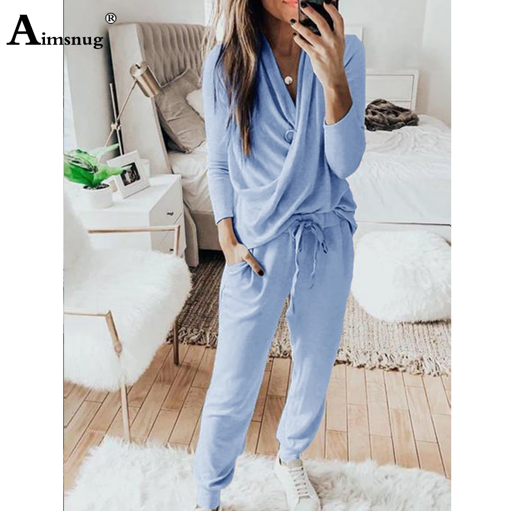 

Aimsnug 2020 New Fashion Tie dye Pajamas Criss-Cross Top And Long Pants Set Autumn Long Sleeve Women Sleepwear Two Piece Outfits